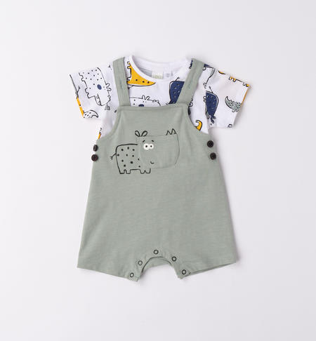 iDO 100% cotton T-shirt and dungarees set from 1 to 24 months BIANCO-VERDE-6V03