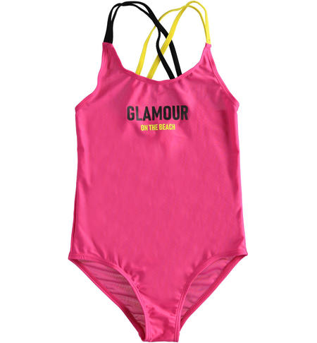 One-piece swimsuit with two-tone straps for girls from 8 to 16 years iDO FUXIA-2445