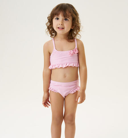 Girls' striped two-piece swimsuit PINK