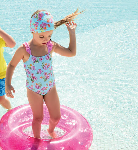 Girls' floral one-piece swimsuit PINK