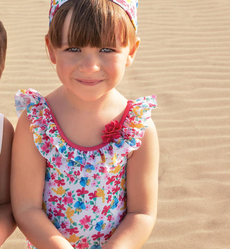 Costume intero bambina fiorellini BIANCO