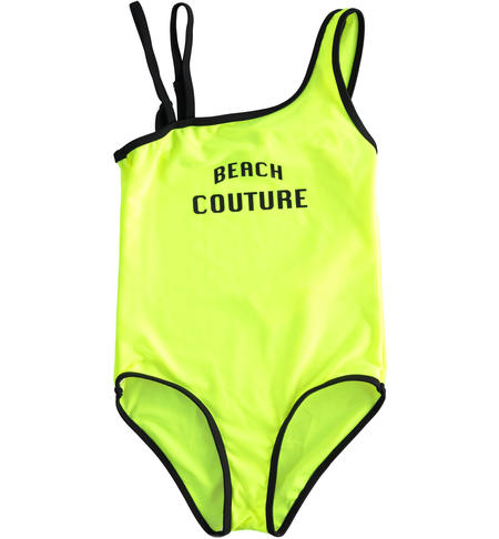 One-piece swimsuit with beachwear line contrasting colour finishes YELLOW