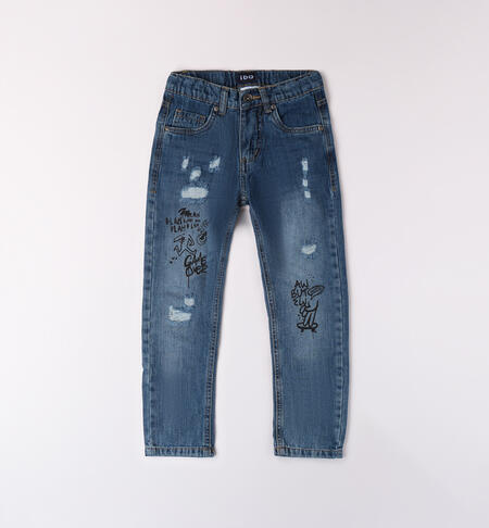 Boys' jeans with lettering STONE WASHED CHIARO-7400