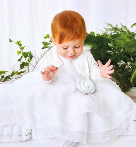 Elegante abito cerimonia neonata in lino PANNA