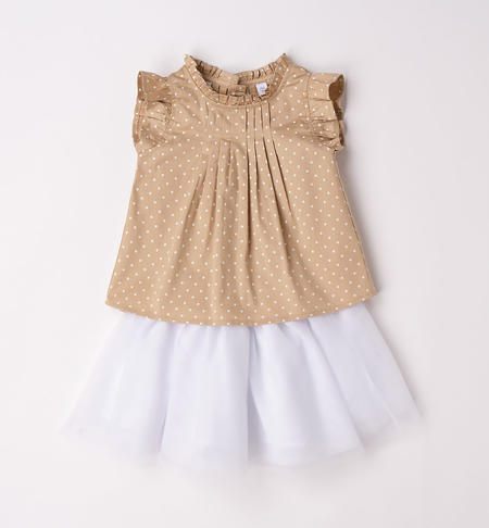 Elegant iDO shirt and skirt outfit for girls from 9 months to 8 years BEIGE-BIANCO-6VV4