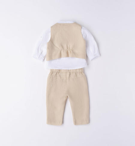 Elegant iDO linen baby boy outfit from 1 to 24 months BEIGE-0451