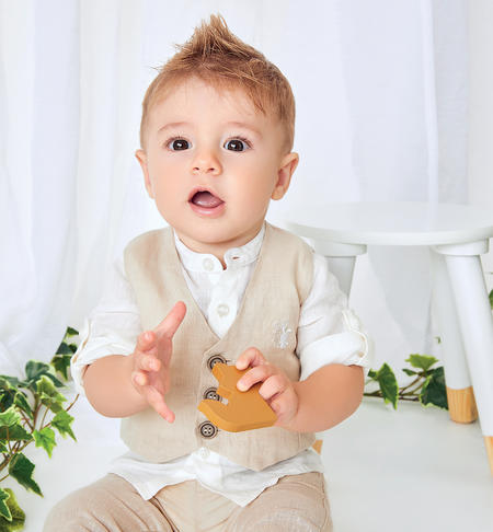 Elegant iDO linen baby boy outfit from 1 to 24 months BEIGE-0451