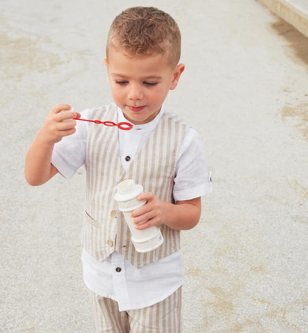 Elegant iDO striped waistcoat for boys from 9 months to 8 years BEIGE-0451