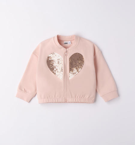 Girl's sweatshirt with sequinned heart PINK