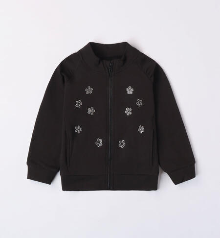 Girls' rhinestone flower sweatshirt BLACK