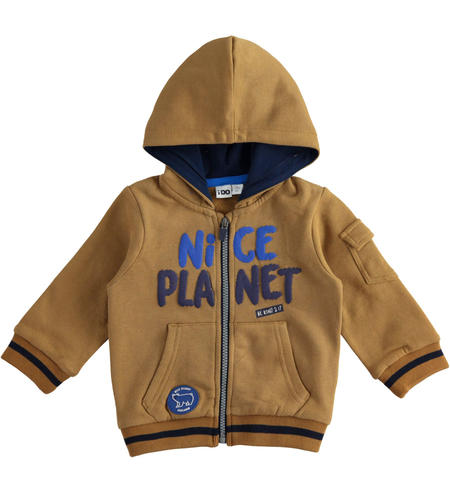 Hooded sweatshirt with zip for boys from 9 months to 8 years iDO DARK BEIGE-0818