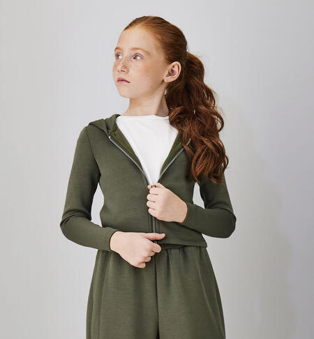 Felpa full-zip ragazza VERDE MILITARE-5557