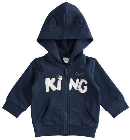 Baby sweatshirt in 100% cotton with hood with ears for newborn from 1 to 24 months iDO NAVY-3854