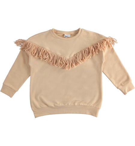 Girl sweatshirt with fringes from 8 to 16 years old iDO NATURAL BEIGE-0343