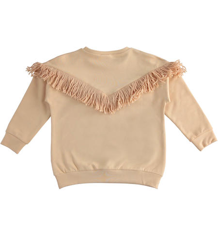 Girl sweatshirt with fringes from 8 to 16 years old iDO NATURAL BEIGE-0343