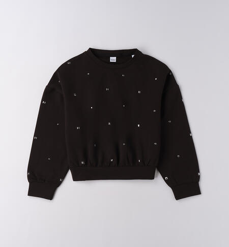 Felpa ragazza con strass NERO