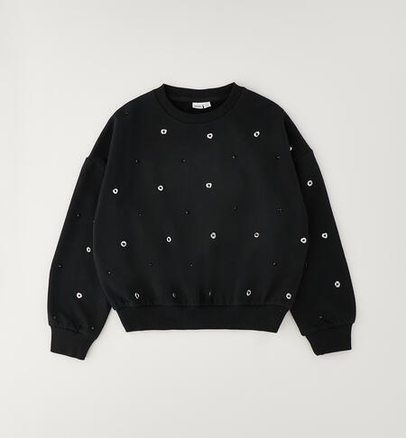 Felpa ragazza con strass NERO