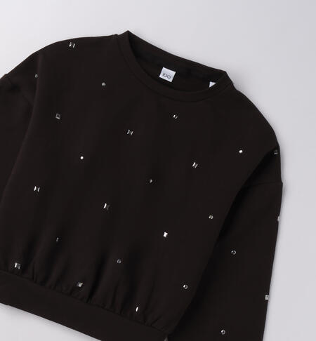 Felpa ragazza con strass NERO-0658