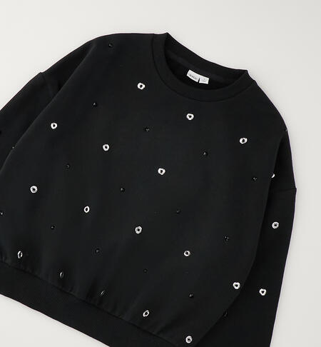 Felpa ragazza con strass NERO-0658
