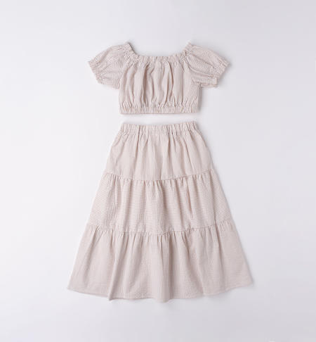 Fresco completo rigato ragazza da 8 a 16 anni iDO BEIGE-0941
