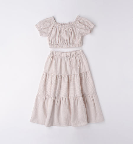 Fresco completo rigato ragazza da 8 a 16 anni iDO BEIGE-0941