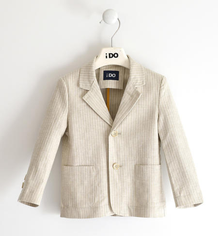 Fresh linen and viscose jacket with striped pattern for boys from 6 months to 8 years by iDO BEIGE-0451