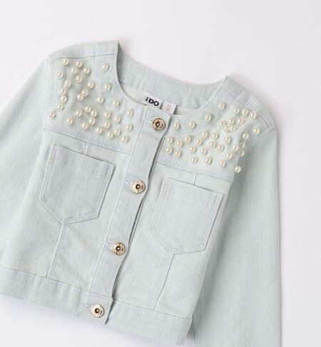 Girls' denim jacket with pearls  HEAVY BLEACHED-7299