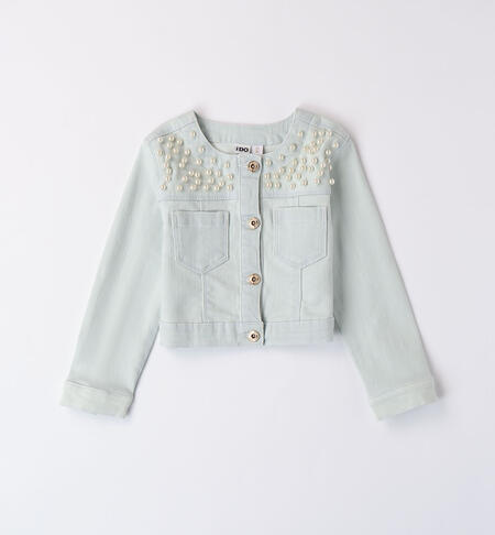 Girls' denim jacket with pearls  HEAVY BLEACHED-7299