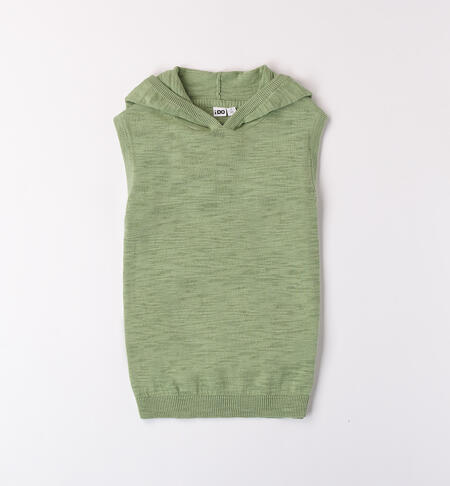Boys' knitted waistcoat with a hood GREEN