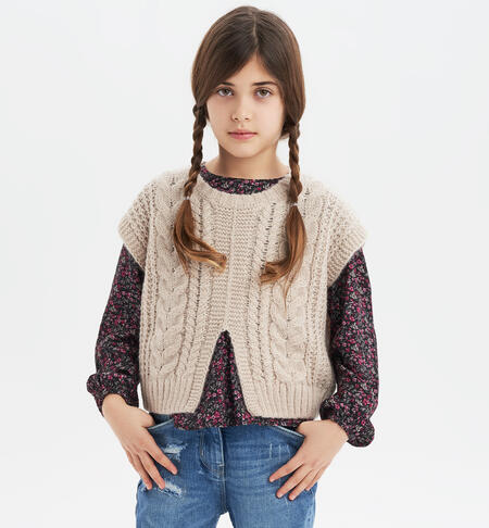 Gilet ragazza in tricot da 8 a 16 anni iDO BEIGE-0434