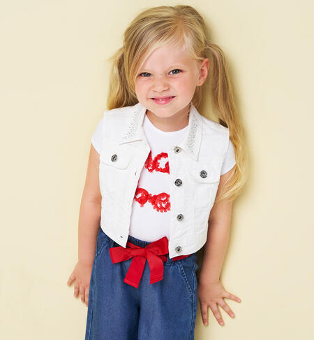 Gilet smanicato bambina BIANCO-0113