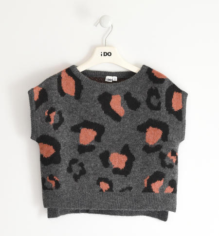 Gilet smanicato ragazza fantasia animalier - da 8 a 16 anni iDO GRIGIO MELANGE SCURO-8994