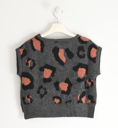 Gilet smanicato ragazza fantasia animalier - da 8 a 16 anni iDO GRIGIO MELANGE SCURO-8994