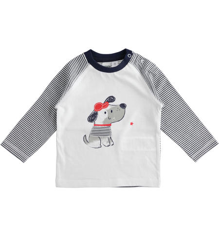 100% cotton crewneck with dog and striped sleeves for baby boy 0 to 18 months iDO NAVY-3854