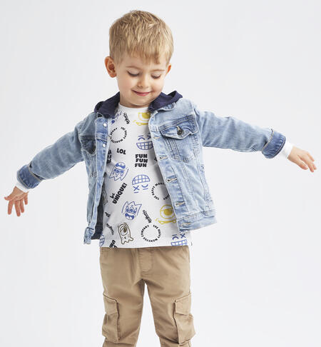 Boys' hooded denim jacket BLUE