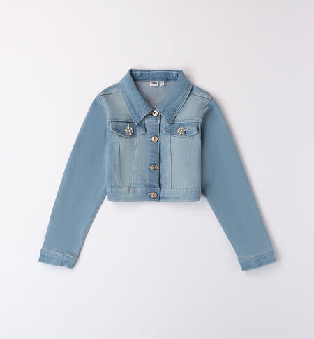 Denim jacket for girls with jewel buttons LIGHT BLUE