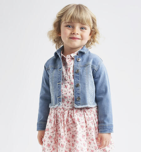 Girls' denim jacket with rhinestones BLUE