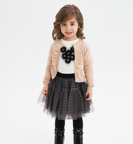 iDO houndstooth tulle skirt for girls from 9 months to 8 years BEIGE-NERO-6K29