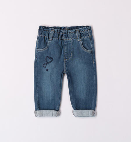 iDO heart jeans for baby girls from 1 to 24 months STONE WASHED CHIARO-7400