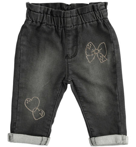 Girl's gathered waist jeans from 1 to 24 months iDO NERO-7990