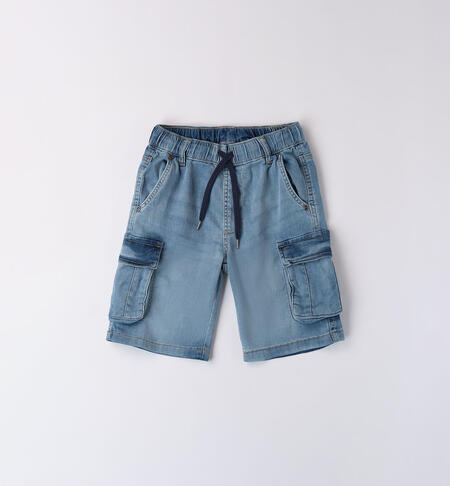 Boys' denim shorts with large pockets BLUE