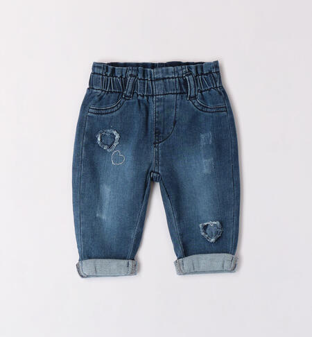 Jeans cuori per bimba STONE WASHED CHIARO-7400