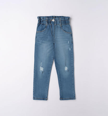 Girl's high-waisted jeans BLUE