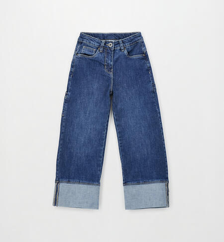 High-waisted jeans for girls STONE WASHED MEDIUM BLUE -7044