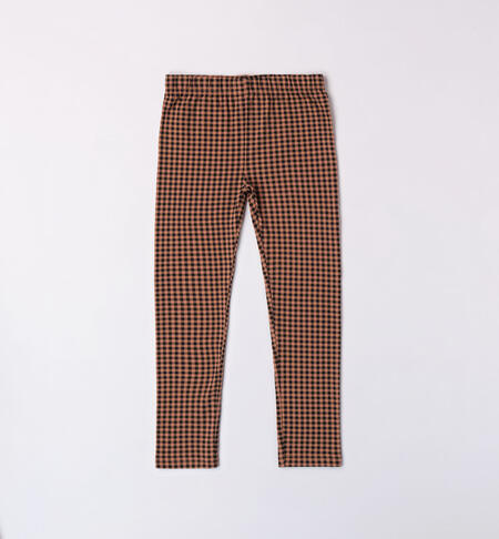 Girls' checked leggings BROWN