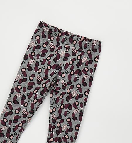 Leggings bambina iDO GRIGIO MELANGE-BORDEAU-6CGR