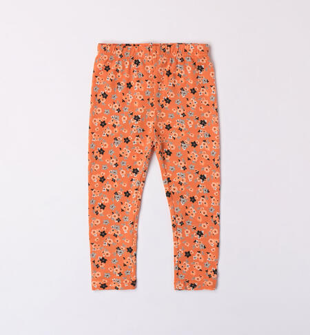 iDO long floral leggings for girls from 9 months to 8 years COTTO-ARANCIO-6WL1