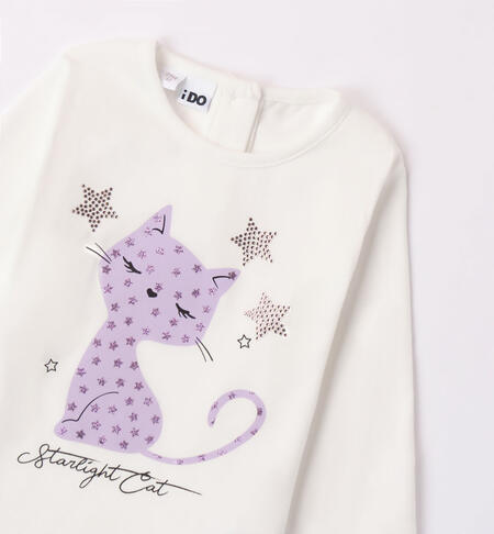 iDO kitten T-shirt with rhinestones for girls from 9 months to 8 years PANNA-0112