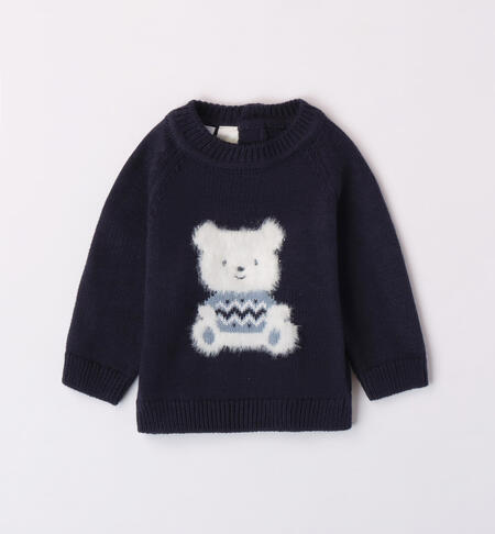 Maglia bimbo tricot con orsacchiotto BLU