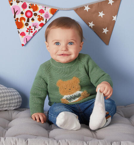 iDO knitted teddy bear jumper for baby boys from 1 to 24 months VERDE SALVIA-4921